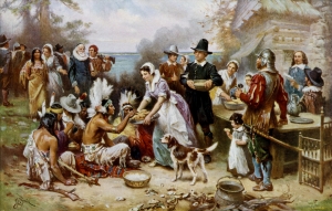 The First Thanksgiving 1621, oil on canvas by Jean Leon Gerome Ferris (1899).